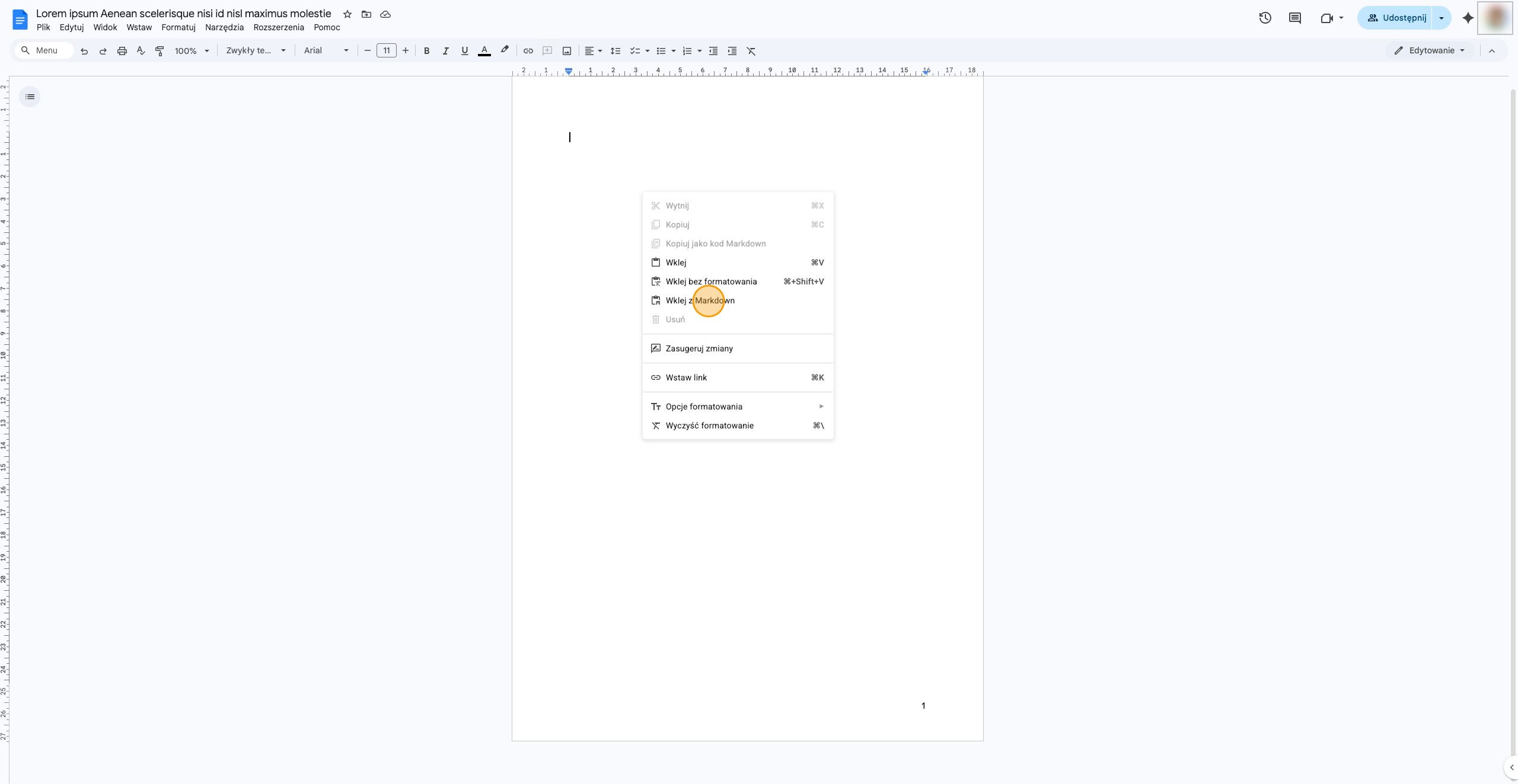 Użyj opcji Wklej z Markdown