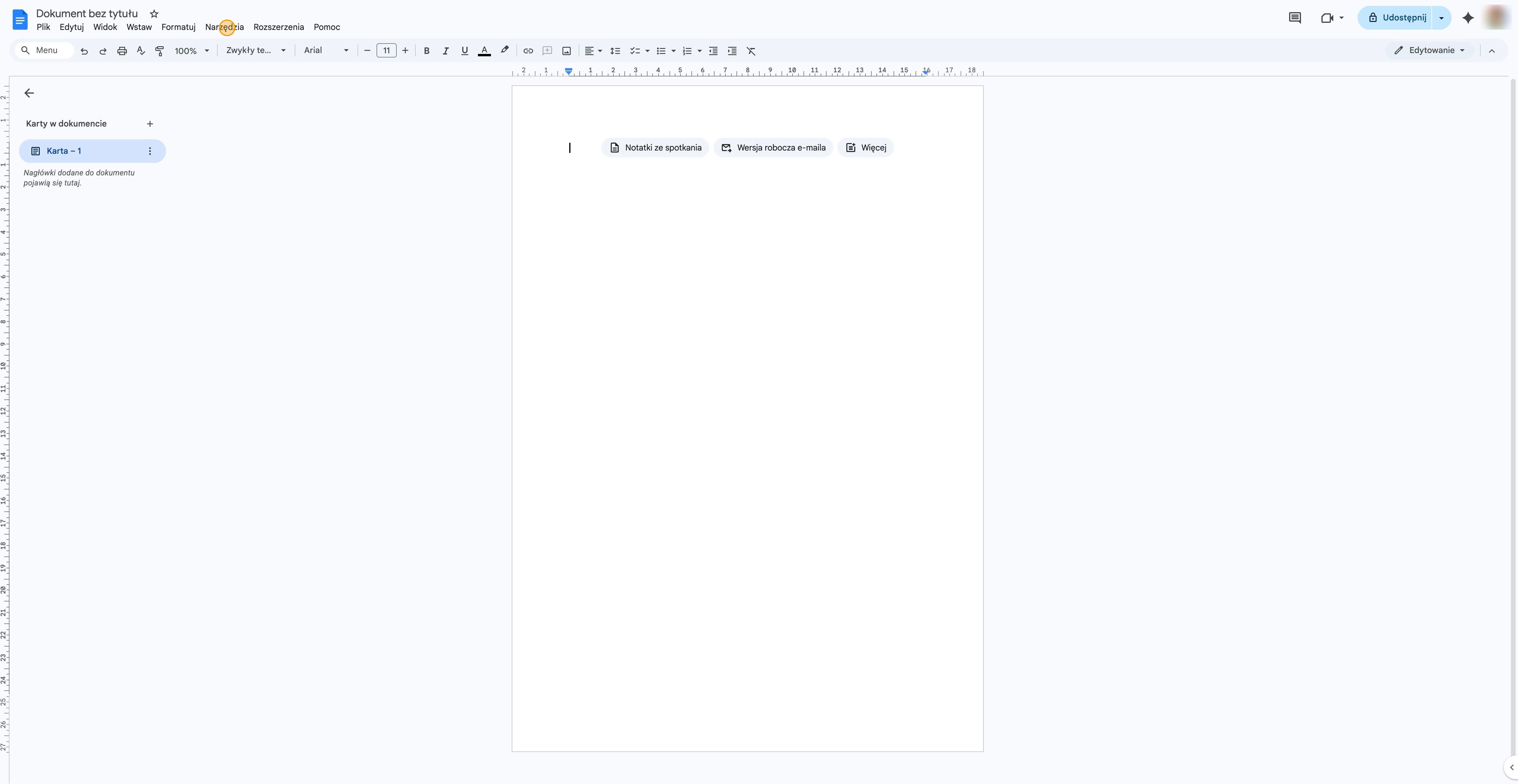 Ikona mikrofonu w panelu pisania głosowego w Google Docs