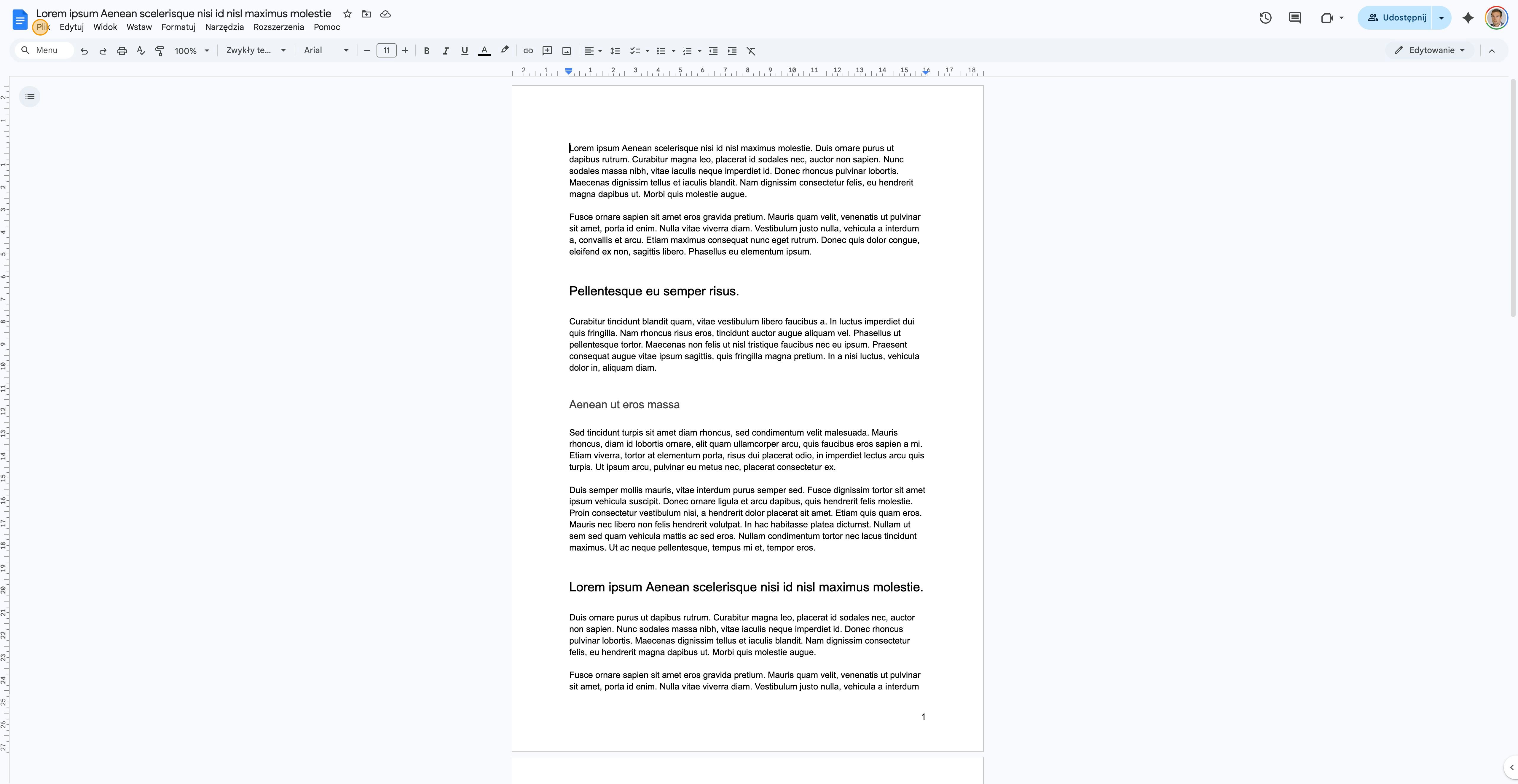 Okno ustawień strony w Google Docs z polami do edycji marginesów