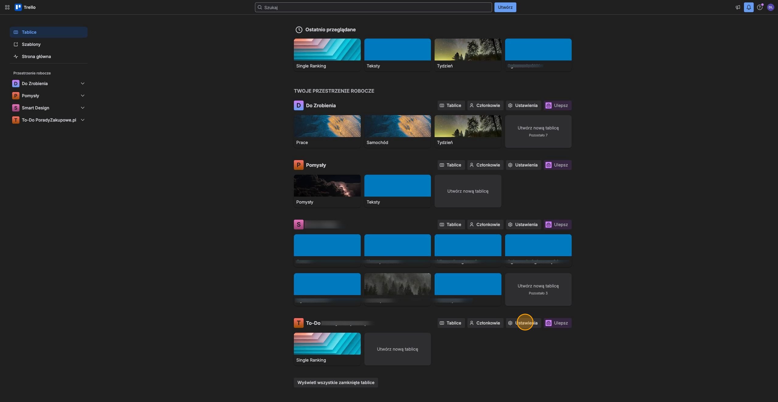Usuwanie Przestrzeni roboczej w interfejsie Trello