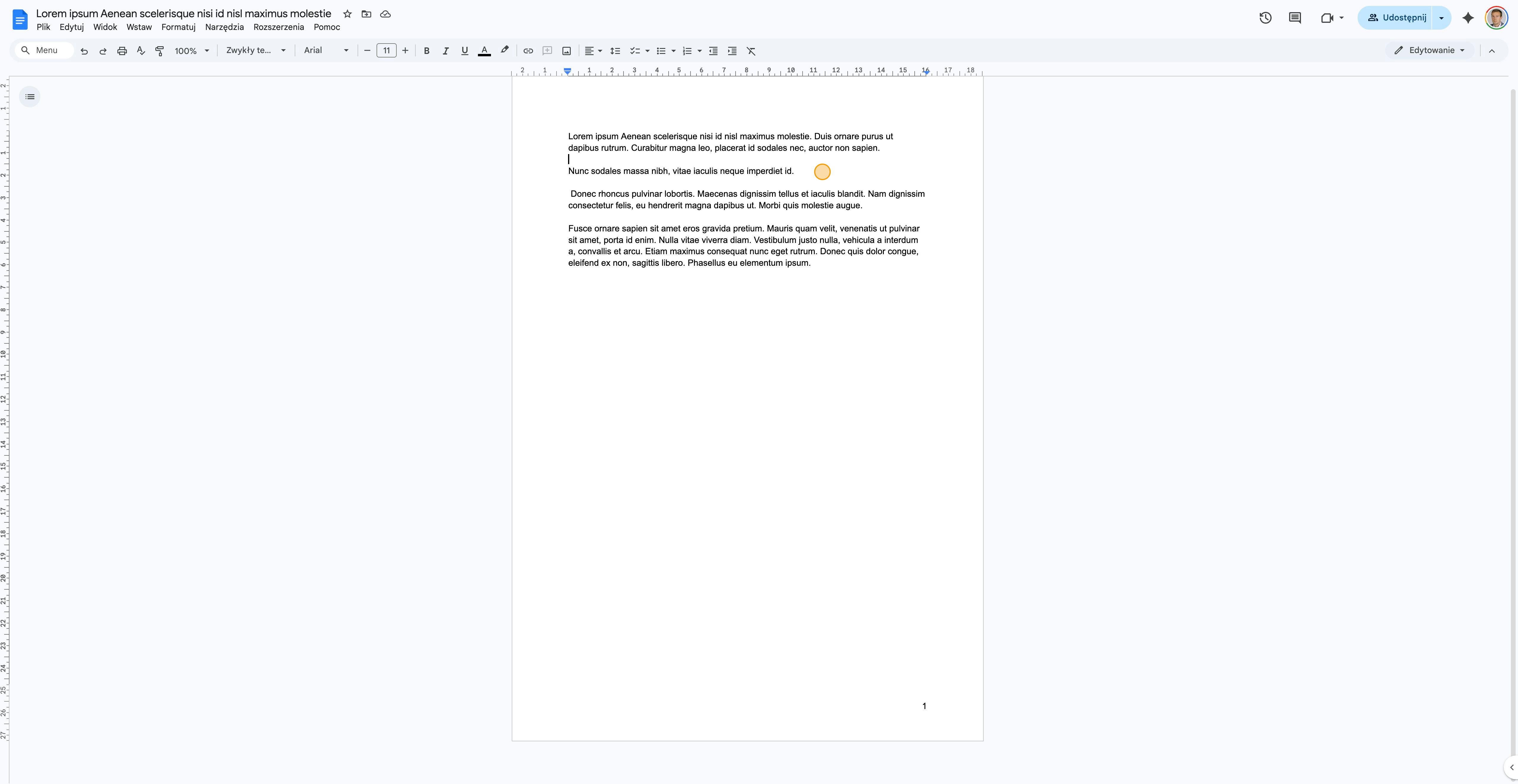 Przykład przekreślonego tekstu w edytorze Google Docs