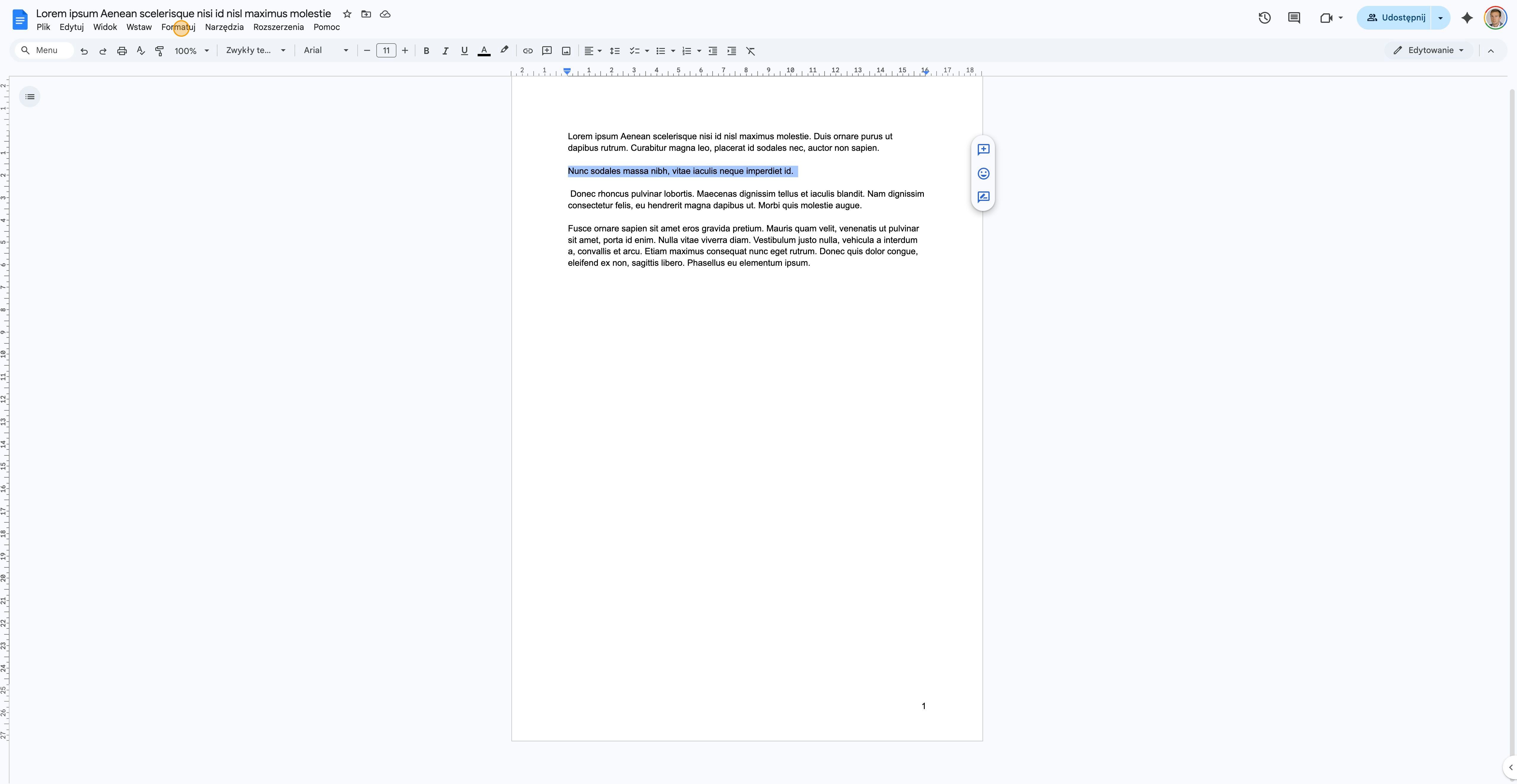 Otwórz menu Formatuj