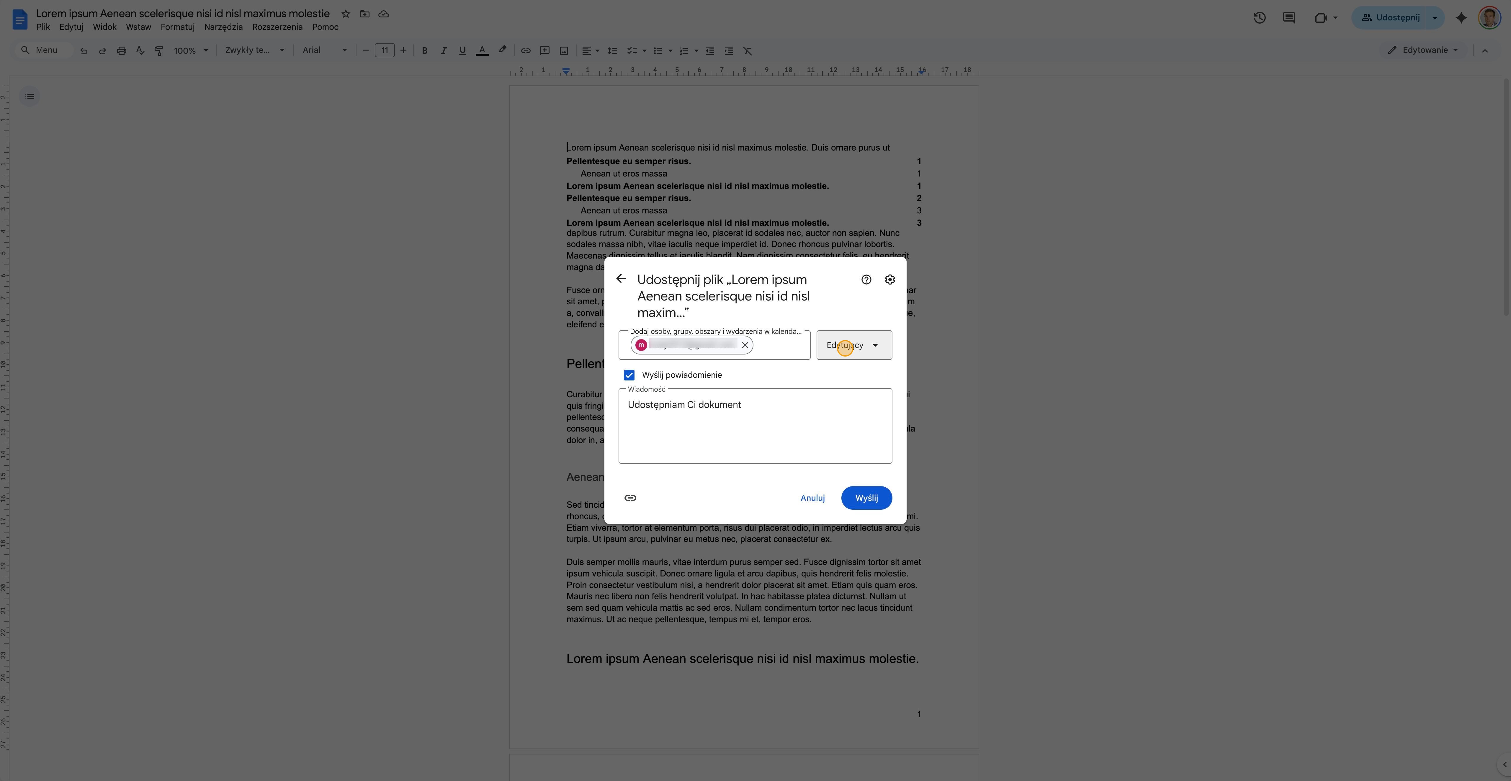 Otwórz menu uprawnień