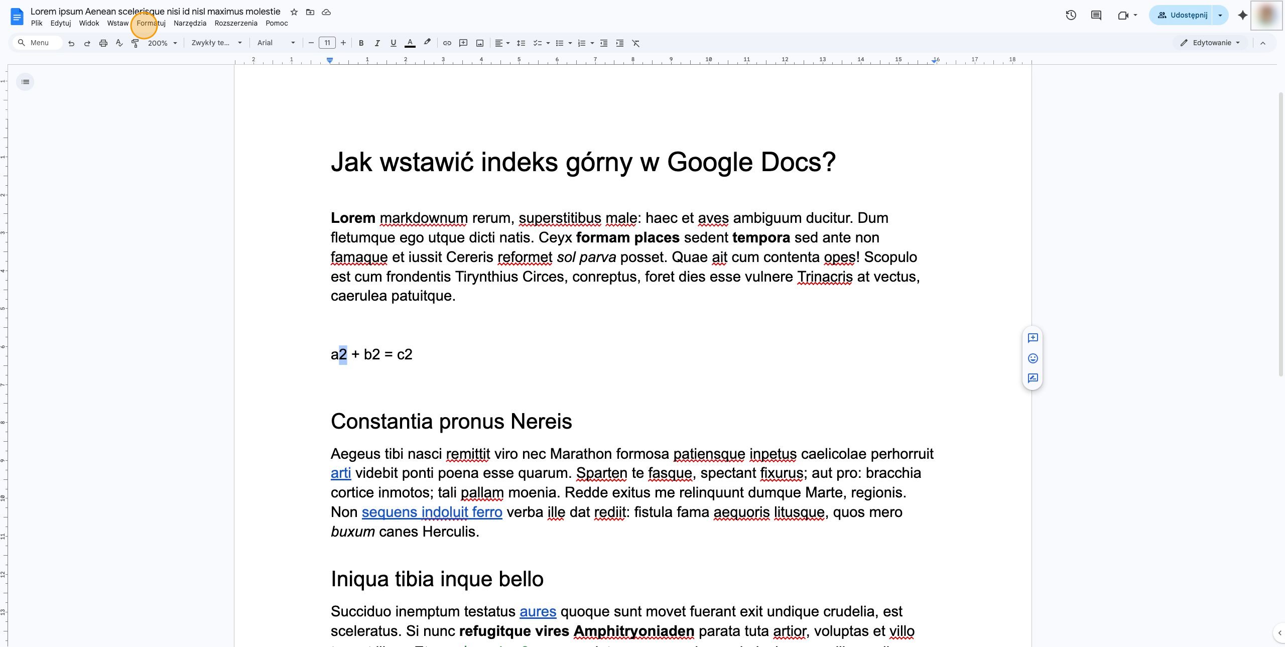 Otwórz menu Formatuj