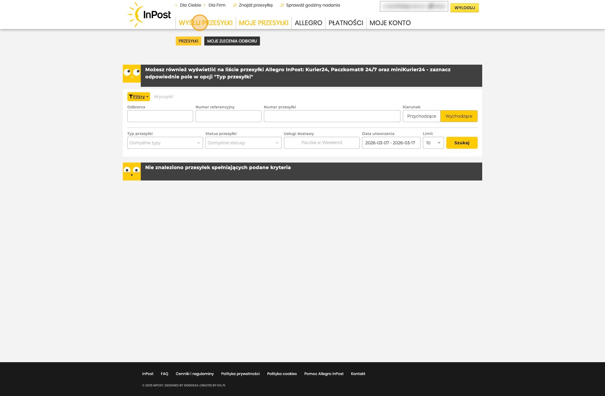 Formularz nadawania przesyłki w InPost Manager Paczkomatów z zaznaczonymi polami do wypełnienia.
